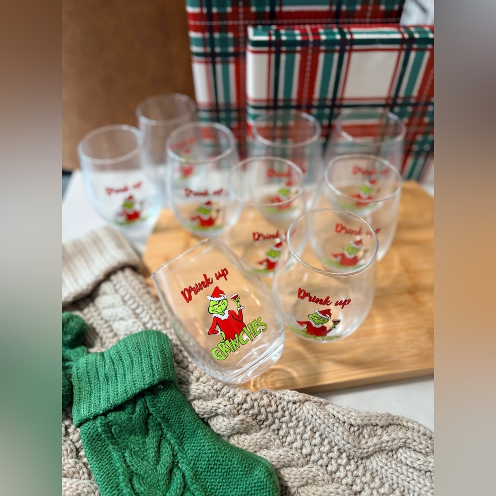 Set of 6 | “Drink Up Grinches” Stemless Wine Glasses Holiday Hostess Gift - Picture 10 of 11